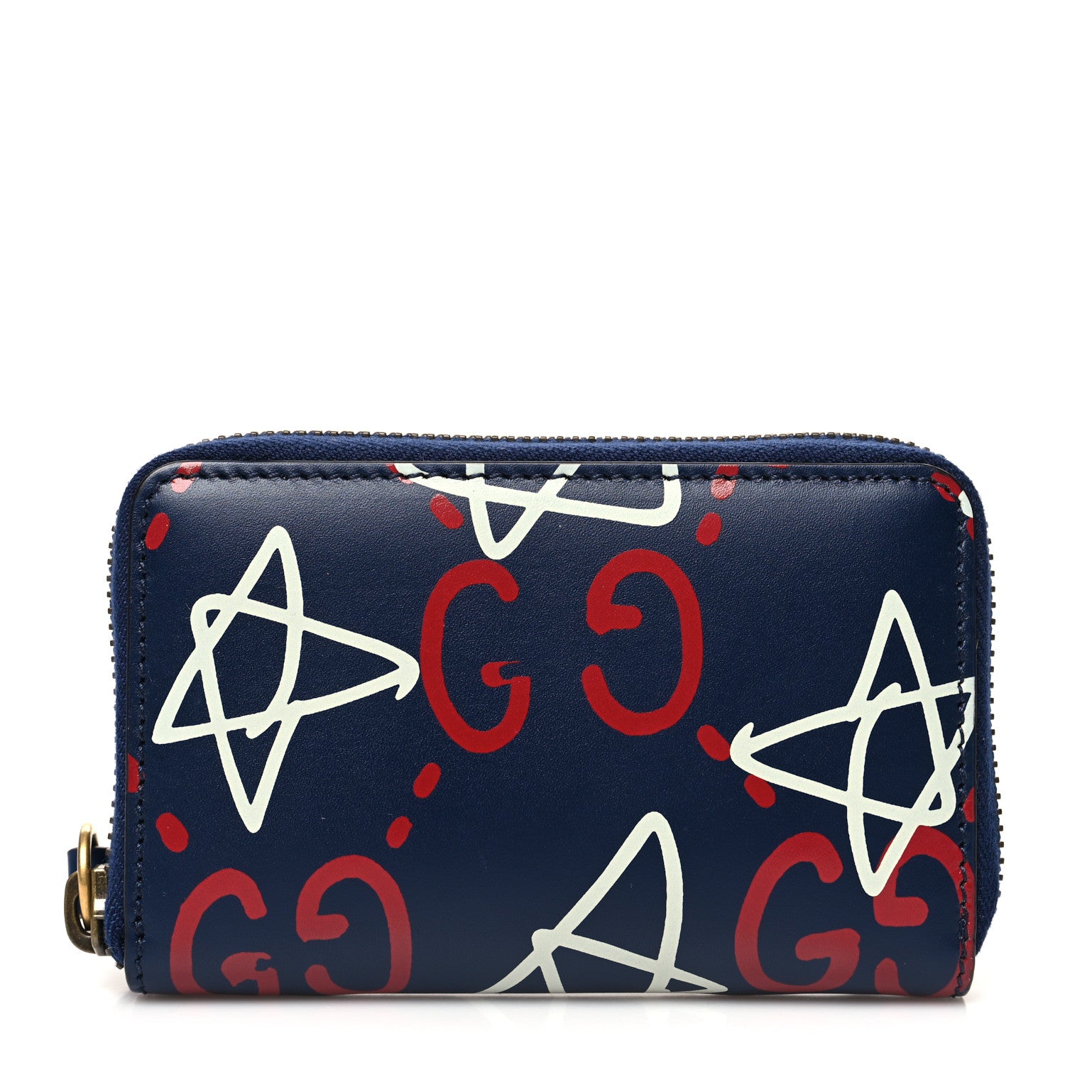 Gucci Calfskin GucciGhost Zip Around Card Case Blue Agata Hibiscus Red 1 of 9