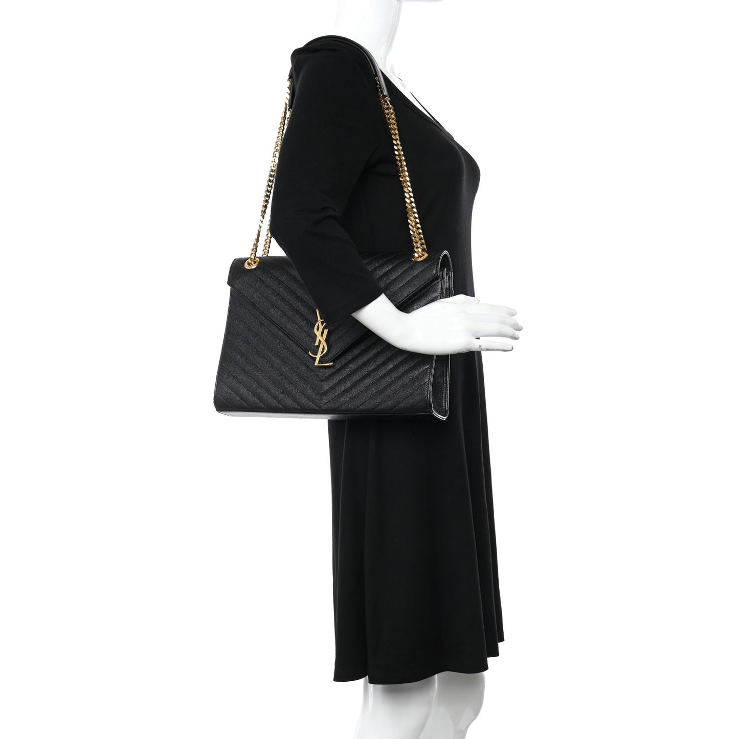 Grain De Poudre Matelasse Chevron Large Monogram Satchel Black