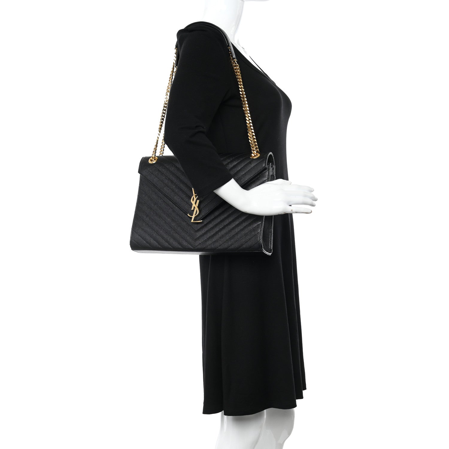 Saint Laurent Grain De Poudre Matelasse Chevron Large Monogram Satchel Black 2 of 13
