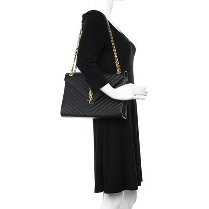 Saint Laurent Grain De Poudre Matelasse Chevron Large Monogram Satchel Black 2 of 13