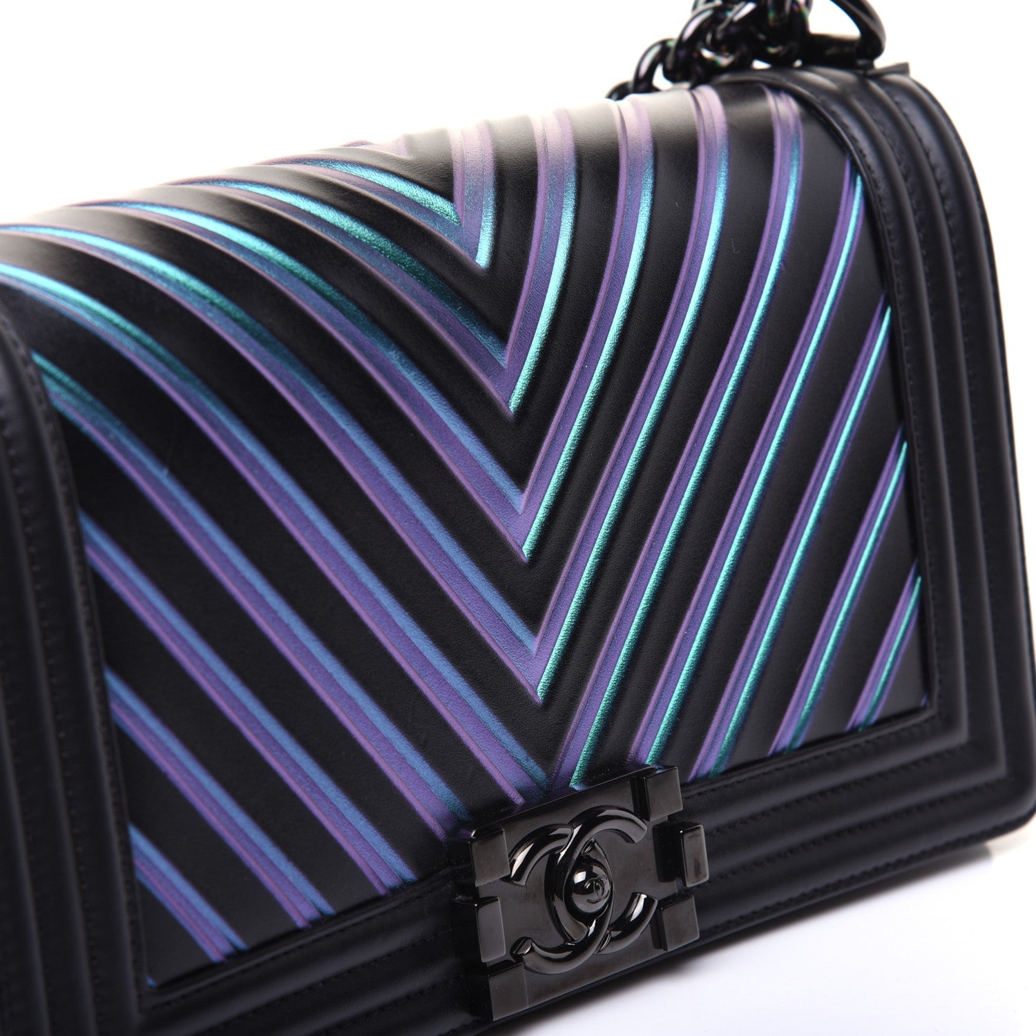 Chanel Calfskin Painted Chevron Embossed Medium Boy Flap Black 18 of 24