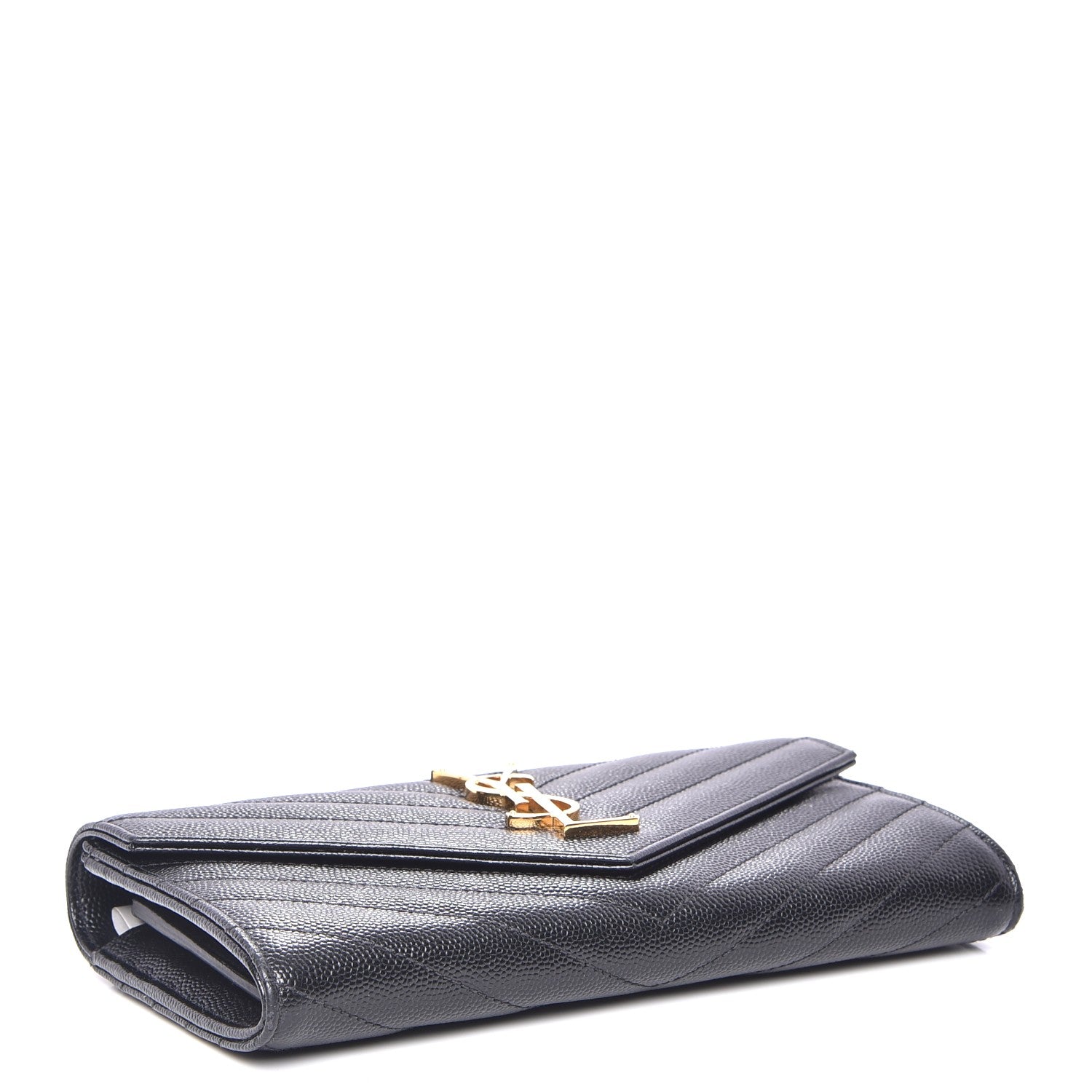 Saint Laurent Grain De Poudre Matelasse Chevron Monogram Flap Wallet Black 4 of 9
