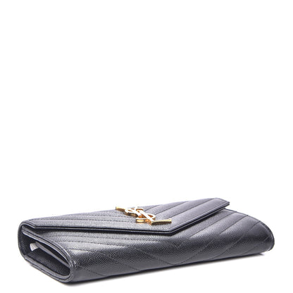 Saint Laurent Grain De Poudre Matelasse Chevron Monogram Flap Wallet Black 4 of 9