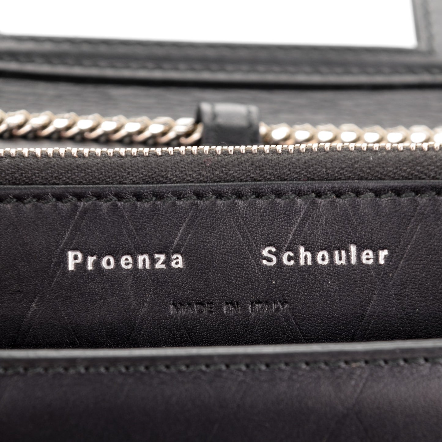 Calfskin Embossed Crosshatch PS11 Chain Wallet Black