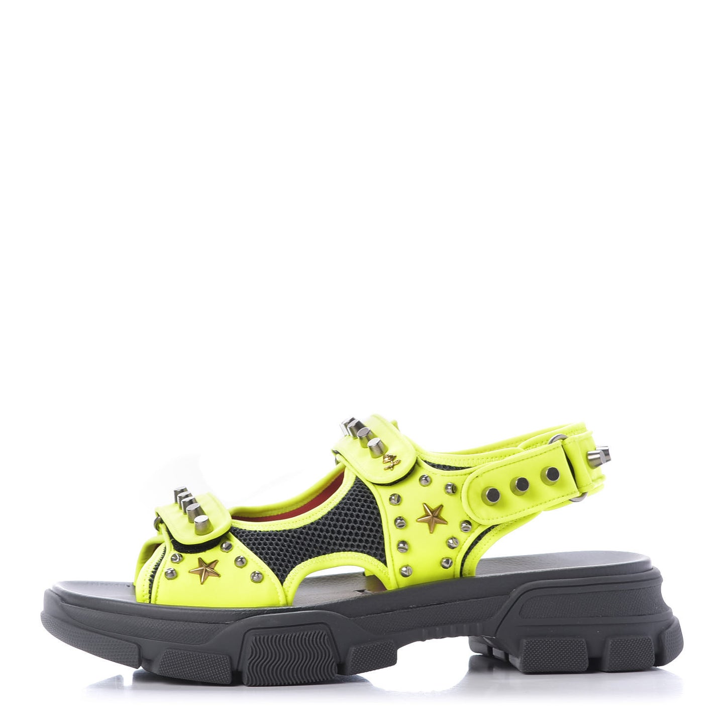 Technical Canvas Calfskin Studded Mens Aguru Sandals 12 Neon Yellow