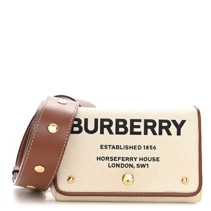 Burberry Calfskin Canvas Horseferry Print Hackberry Crossbody Bag Natural Tan 1 of 9