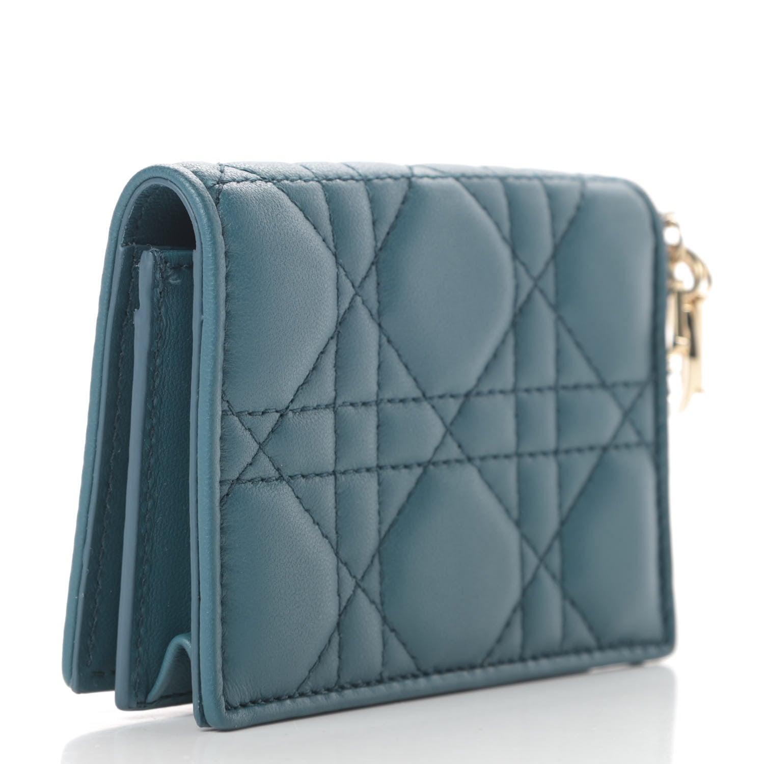 Christian Dior Lambskin Cannage Small Lady Dior Flap Card Holder Deep Ocean 3 of 8
