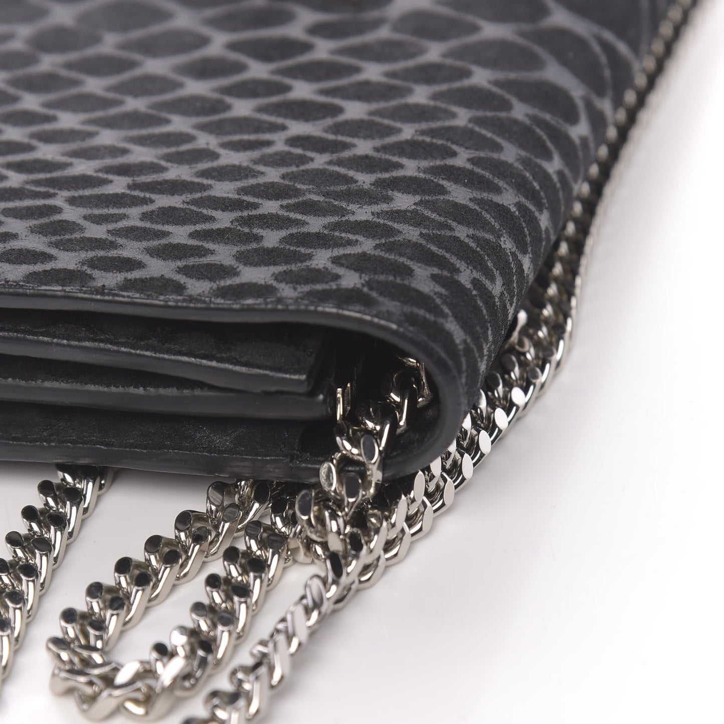 Suede Python Embossed Monogram Chain Wallet Black
