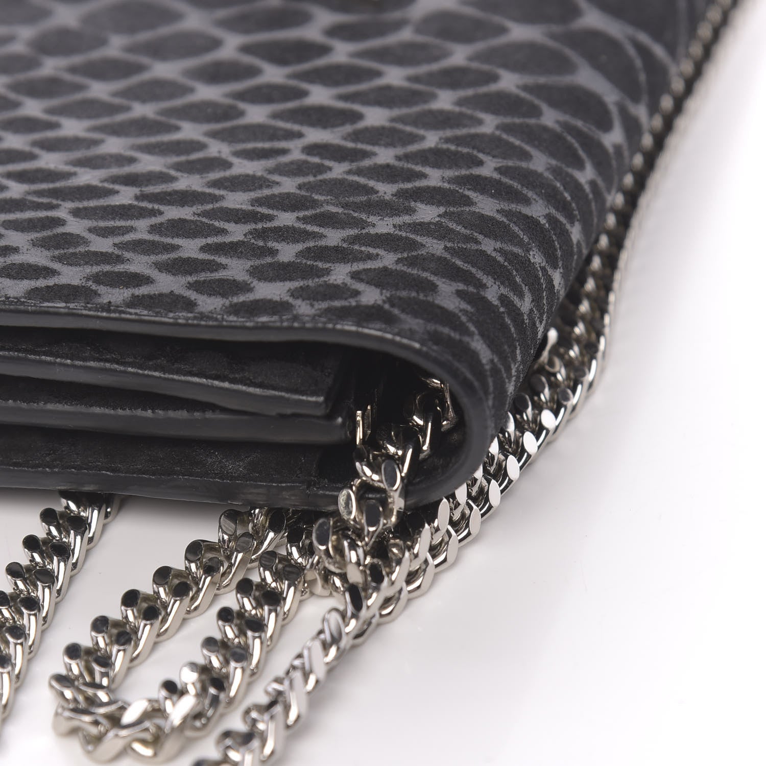 Saint Laurent Suede Python Embossed Monogram Chain Wallet Black 14 of 15