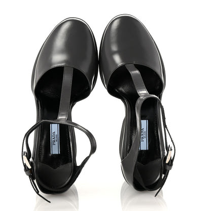 Prada Spazzolato Mary Jane T Strap Wedge Pumps 40 Mercurio 2 of 8