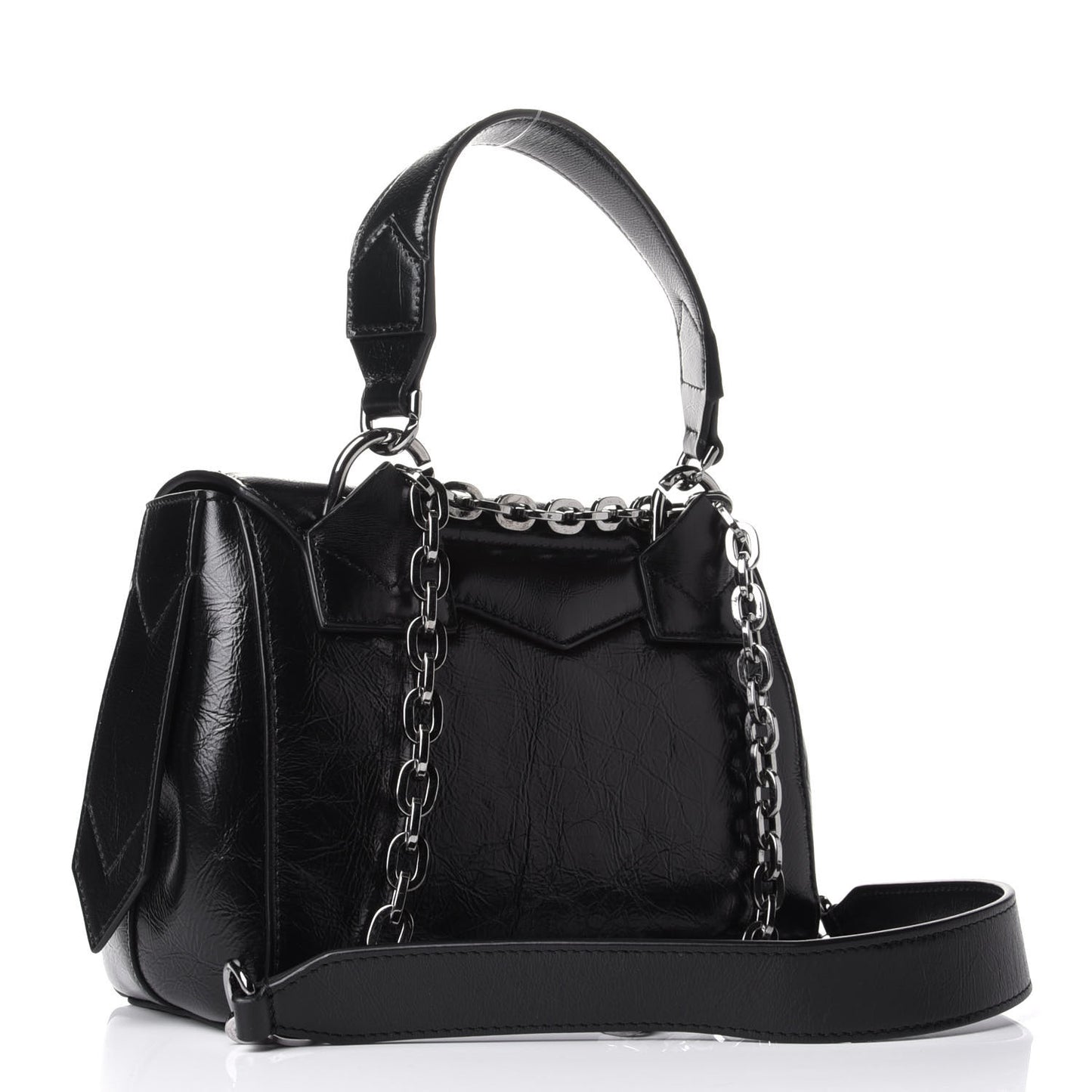 Creased Patent Calfskin Small ID Flap Black