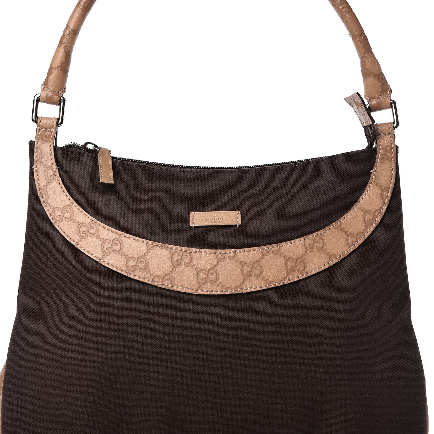 Guccissima Trim Canvas Hobo Brown