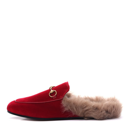 Gucci Velvet Fur Womens Princetown Slippers 37 Hibiscus Red 1 of 10