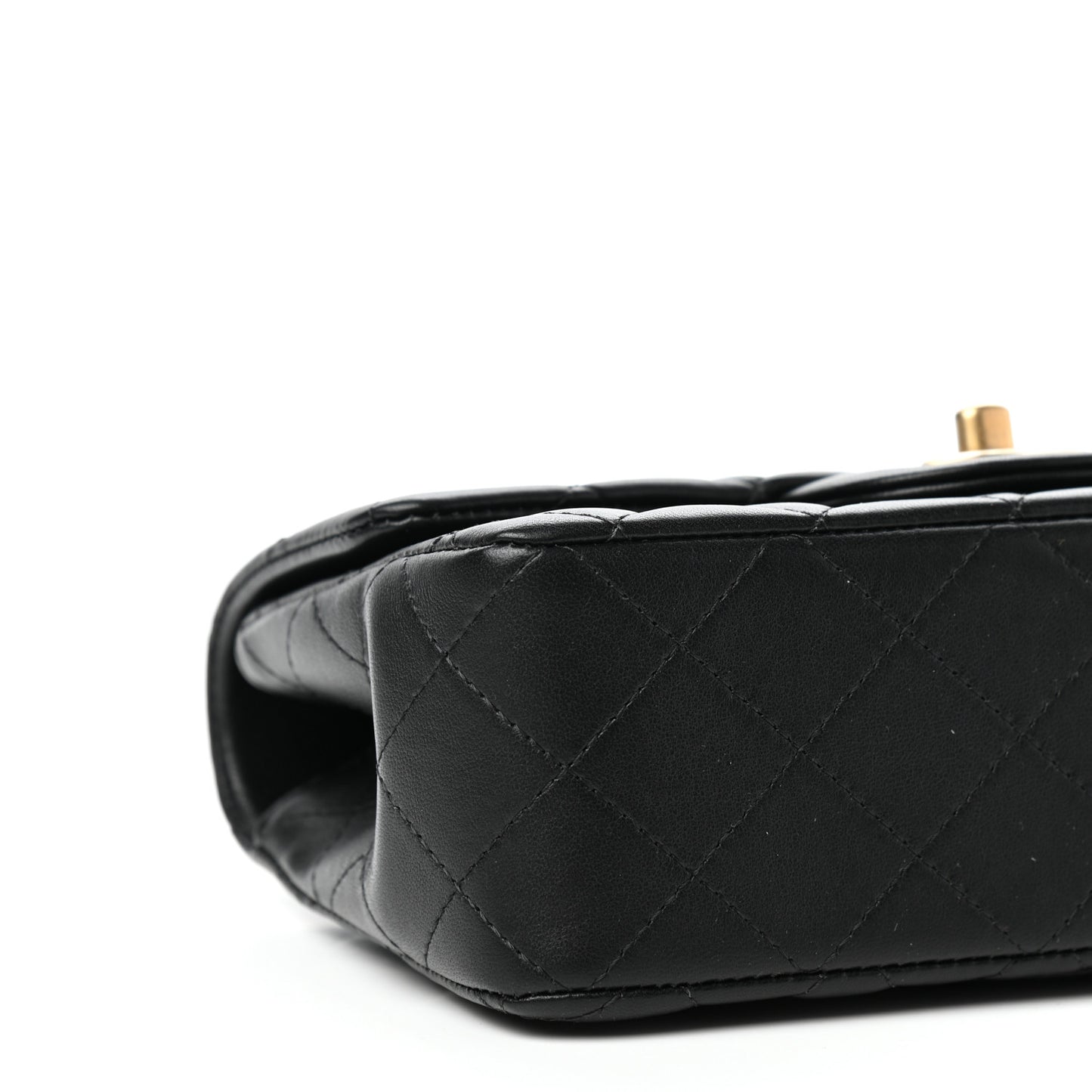 Lambskin Quilted Mini Top Handle Rectangular Flap Black
