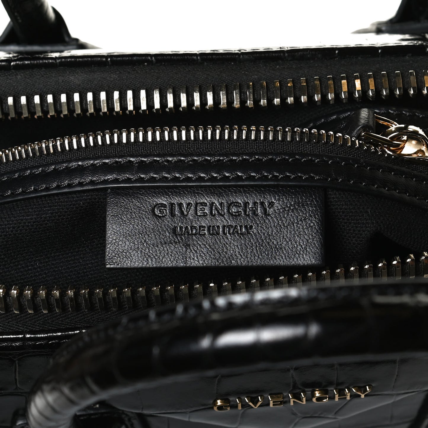 Calfskin Crocodile Embossed Small Antigona Black