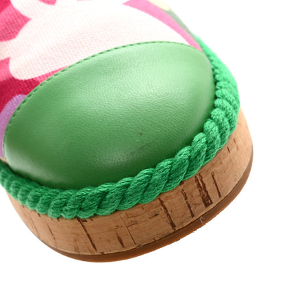 Chanel Lambskin Cotton Cork Printed Cap Toe Chain Mules Sandals 36 Multicolor Green 11 of 13