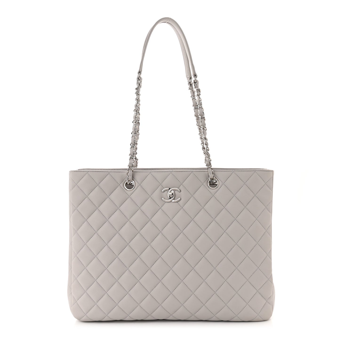 Calfskin Quilted Large Classic Shopping Tote Grey