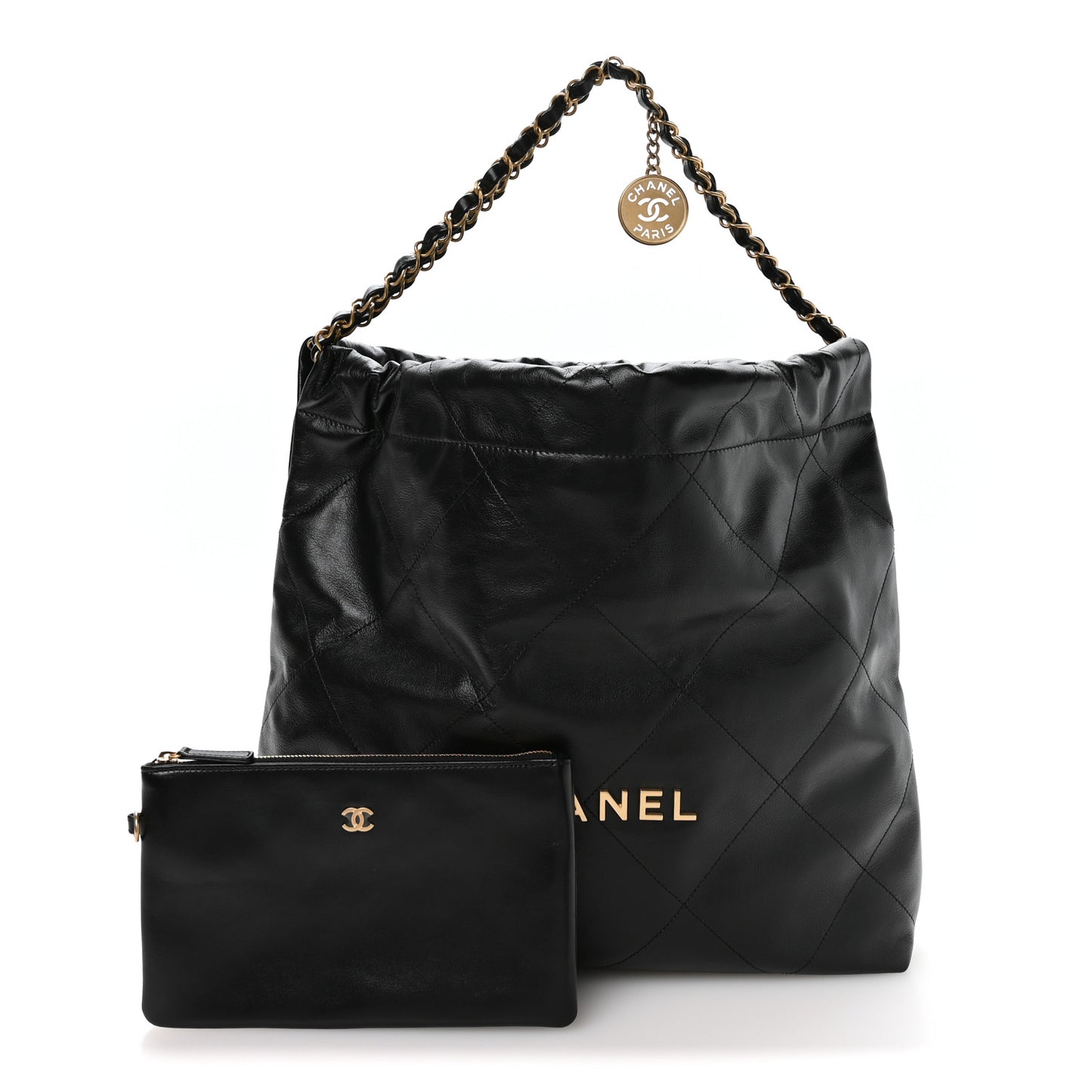 Shiny Calfskin Quilted Chanel 22 Black