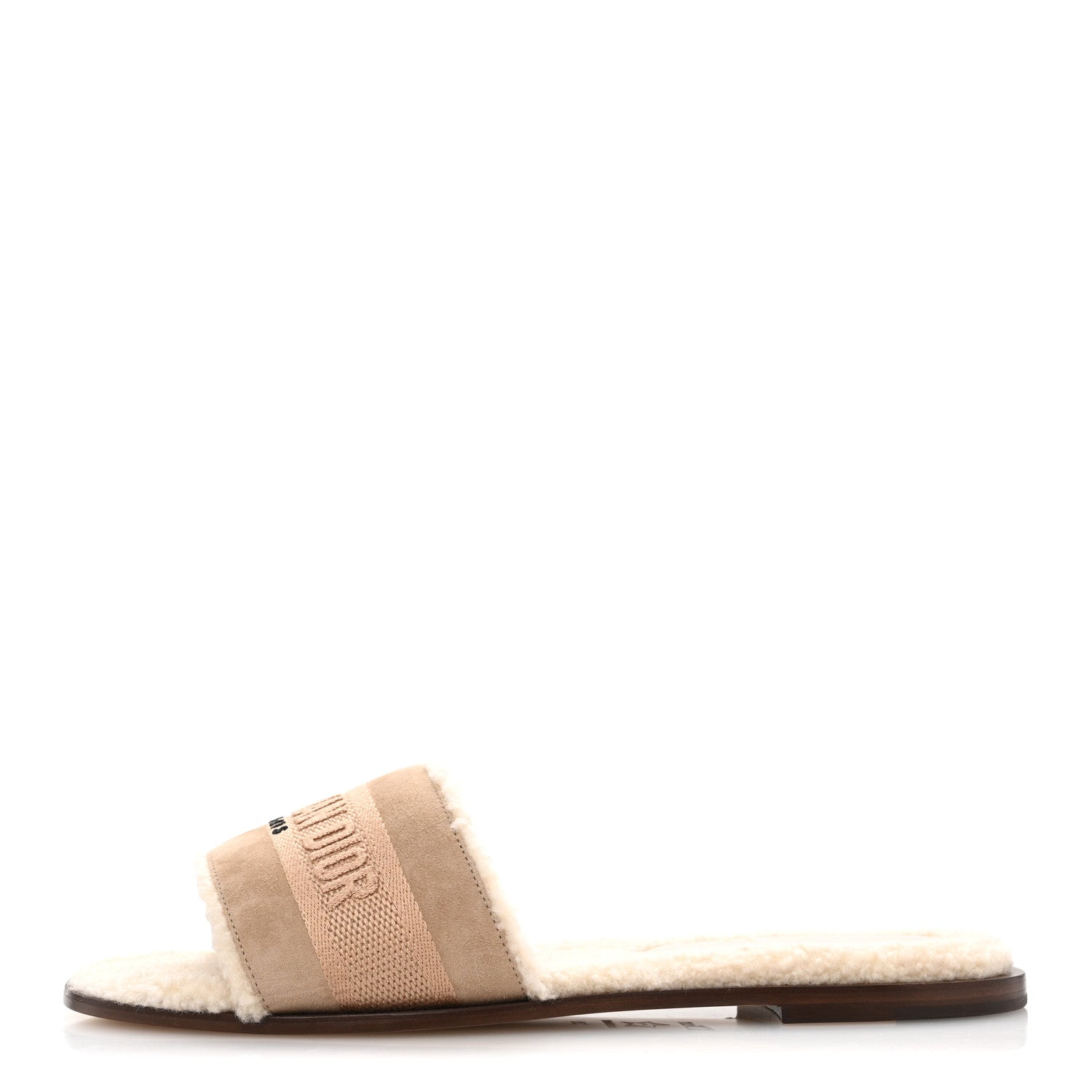 Christian Dior Suede Goatskin Shearling Embroidered Dway Slide Sandals 38 Cookie 1 of 10