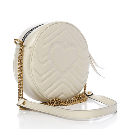 Gucci Calfskin Matelasse Mini GG Marmont Round Shoulder Bag White 2 of 9