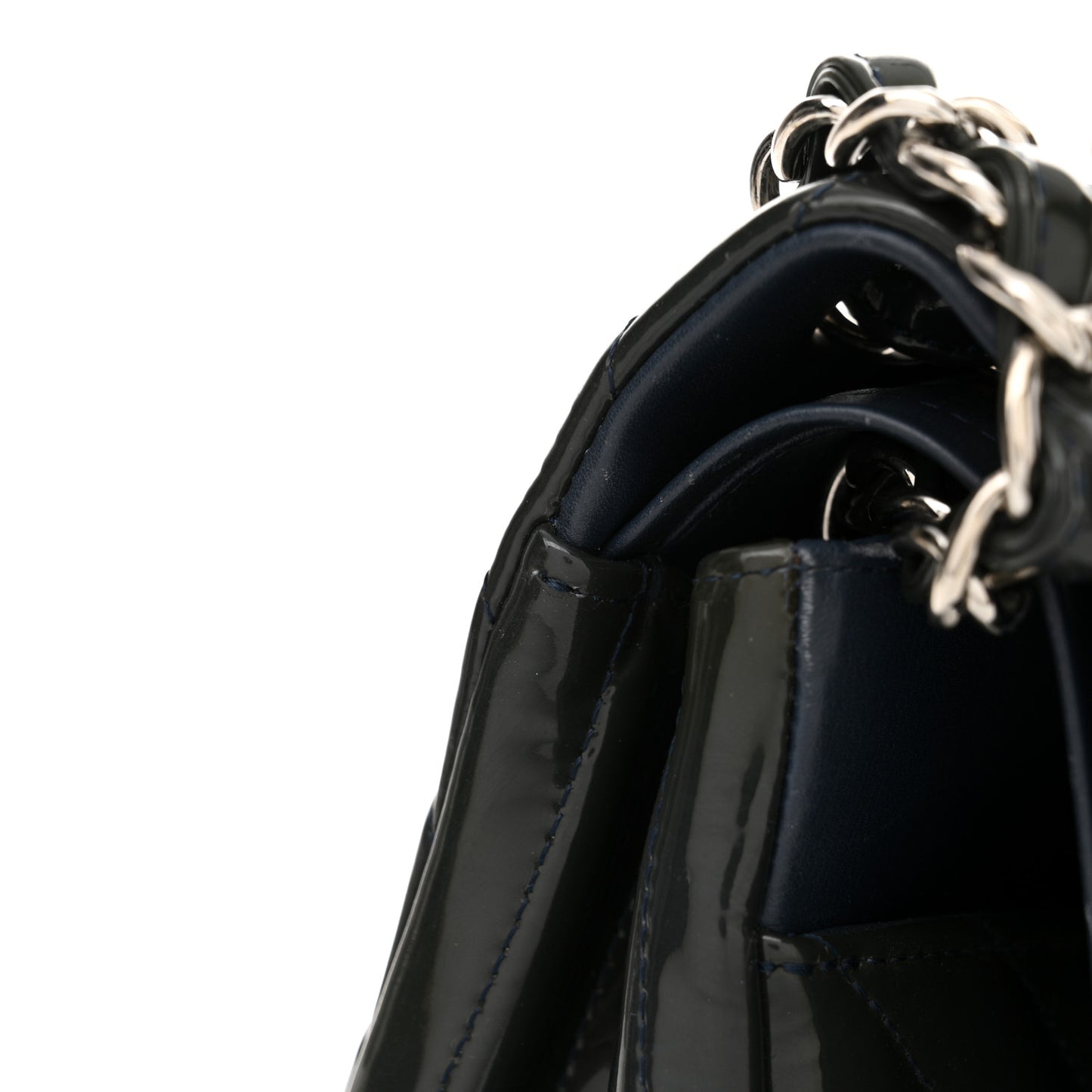 Patent Chevron Quilted Jumbo Double Flap Navy