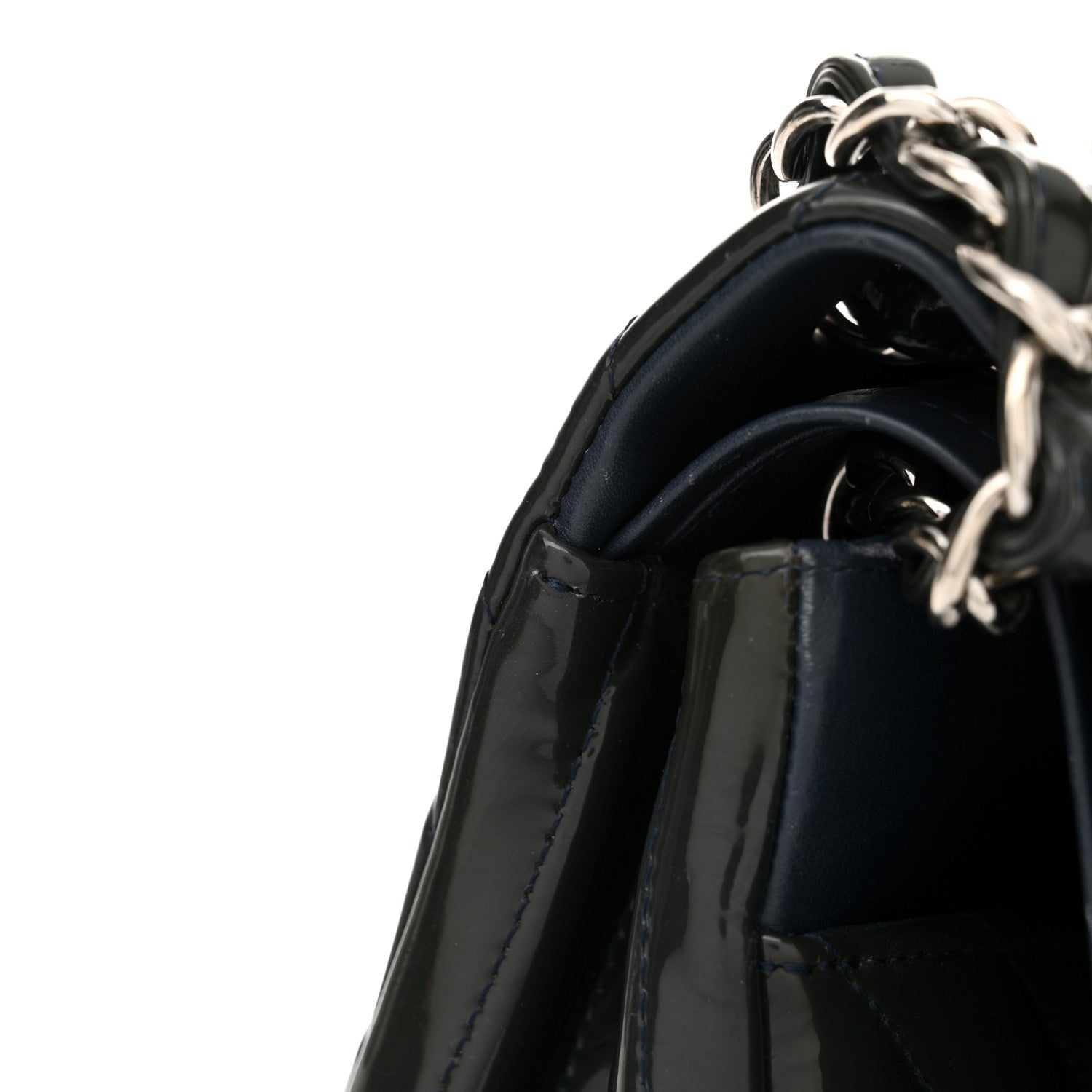 Chanel Patent Chevron Quilted Jumbo Double Flap Navy 17 of 18