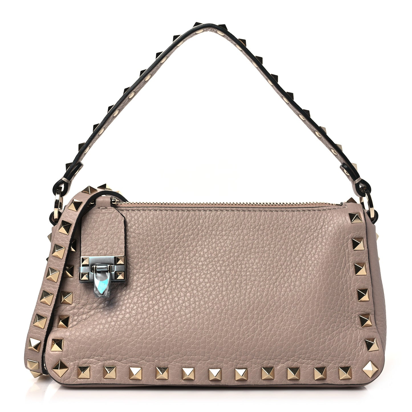 Pebbled Calfskin Small Rockstud Flip Lock Shoulder Bag Poudre