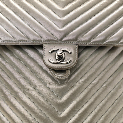 Chanel Iridescent Calfskin Chevron Quilted Large Urban Spirit Backpack Silver 8 of 24