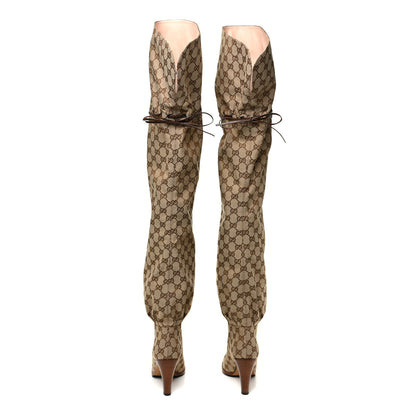 Gucci Monogram Over the Knee Boots 37.5 Beige Ebony 4 of 11