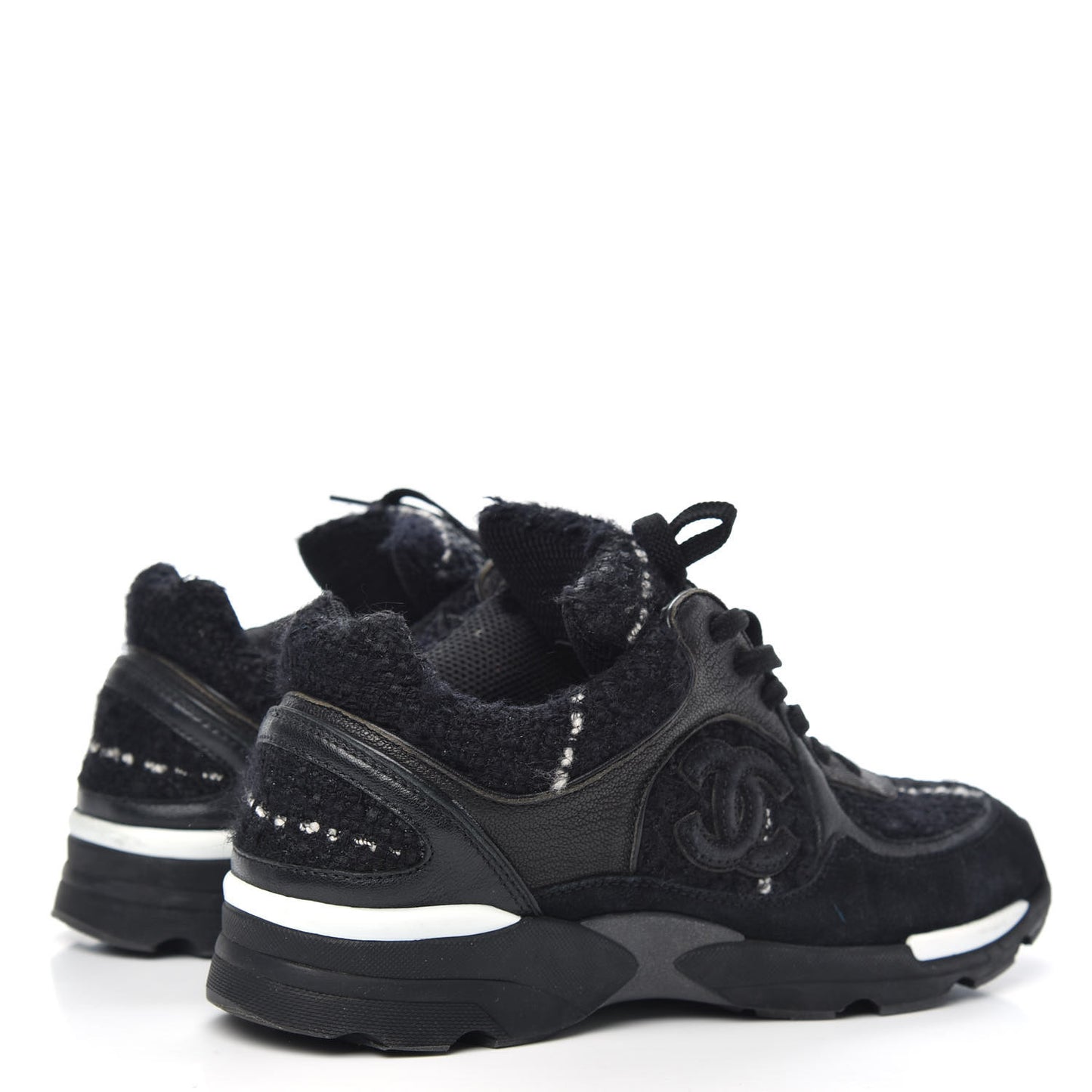 Tweed Suede Goatskin CC Sneakers 37.5 Black White