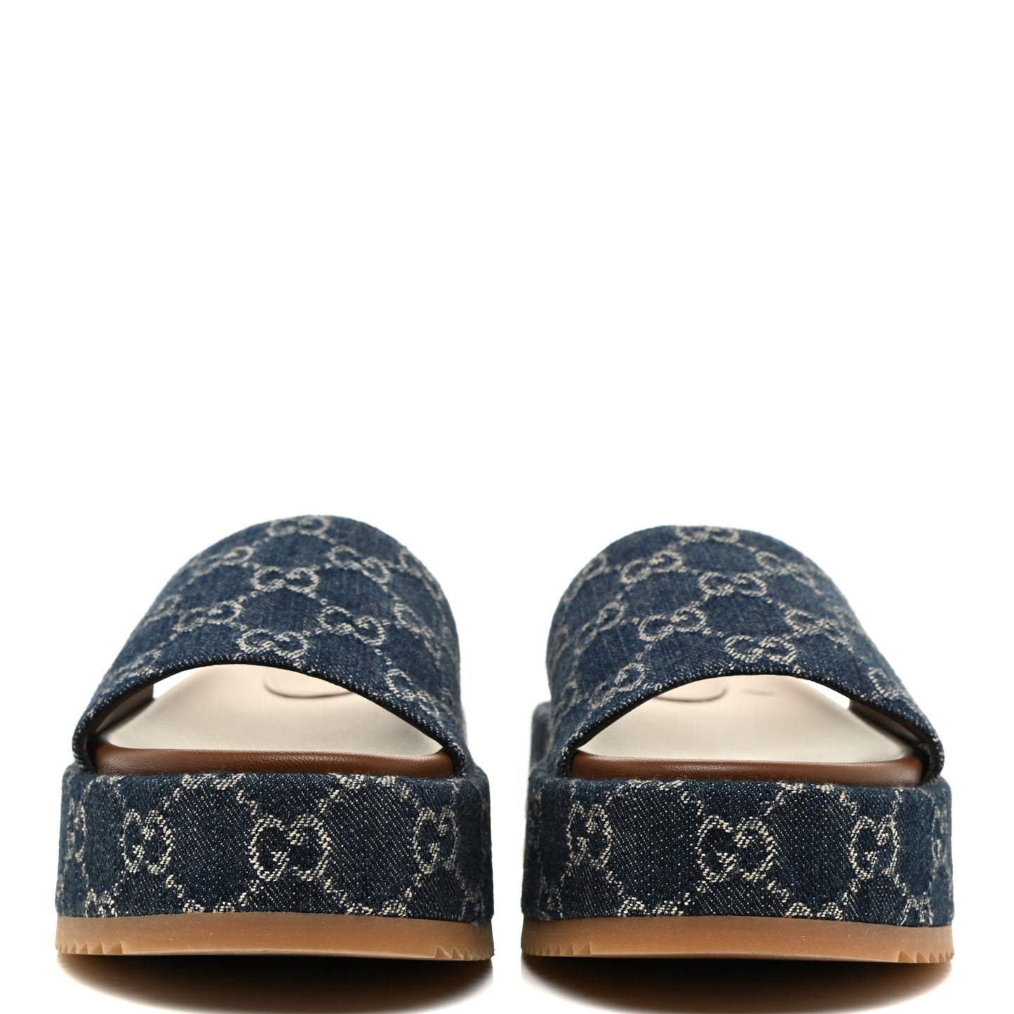 New Denim GG Monogram Angelina Platform 55mm Slide Sandals 38.5 Blue Tea