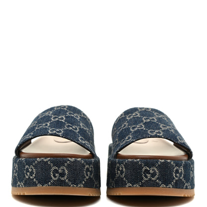 Gucci New Denim GG Monogram Angelina Platform 55mm Slide Sandals 38.5 Blue Tea 2 of 10