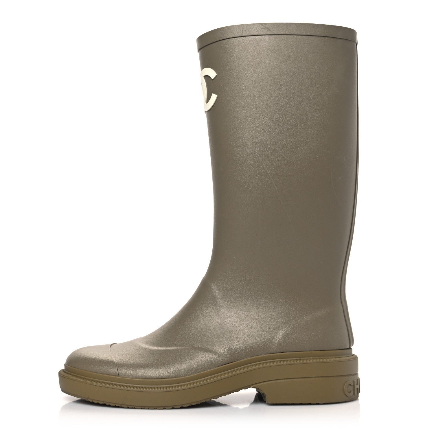 Chanel Caoutchouk CC High Boots 37 Dark Beige 1 of 8