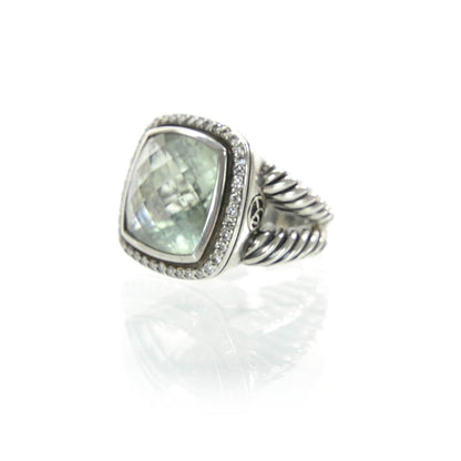 David Yurman Sterling Silver Diamond Prasiolite 14mm Albion Ring 54 7 1 of 6