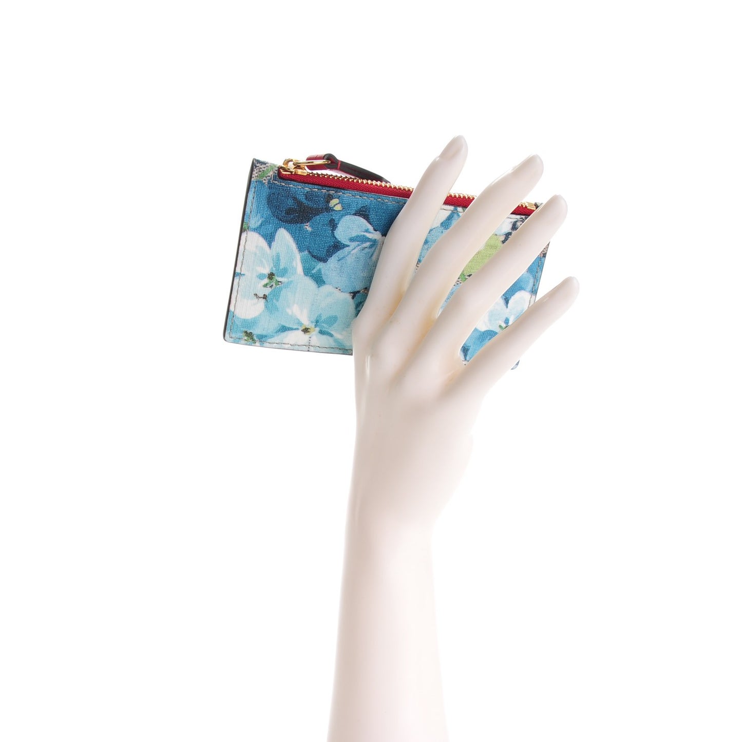 GG Supreme Monogram Blooms Coin Case Card Holder Beige Blue Navy Hibiscus Red