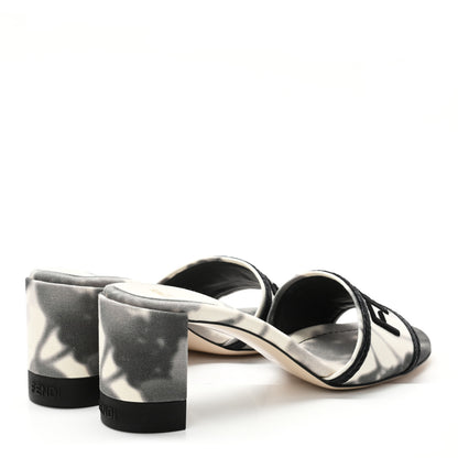 Fendi Canvas Floral Print Logo Mid-Heel Slide Sandals 40 Black White 4 of 7