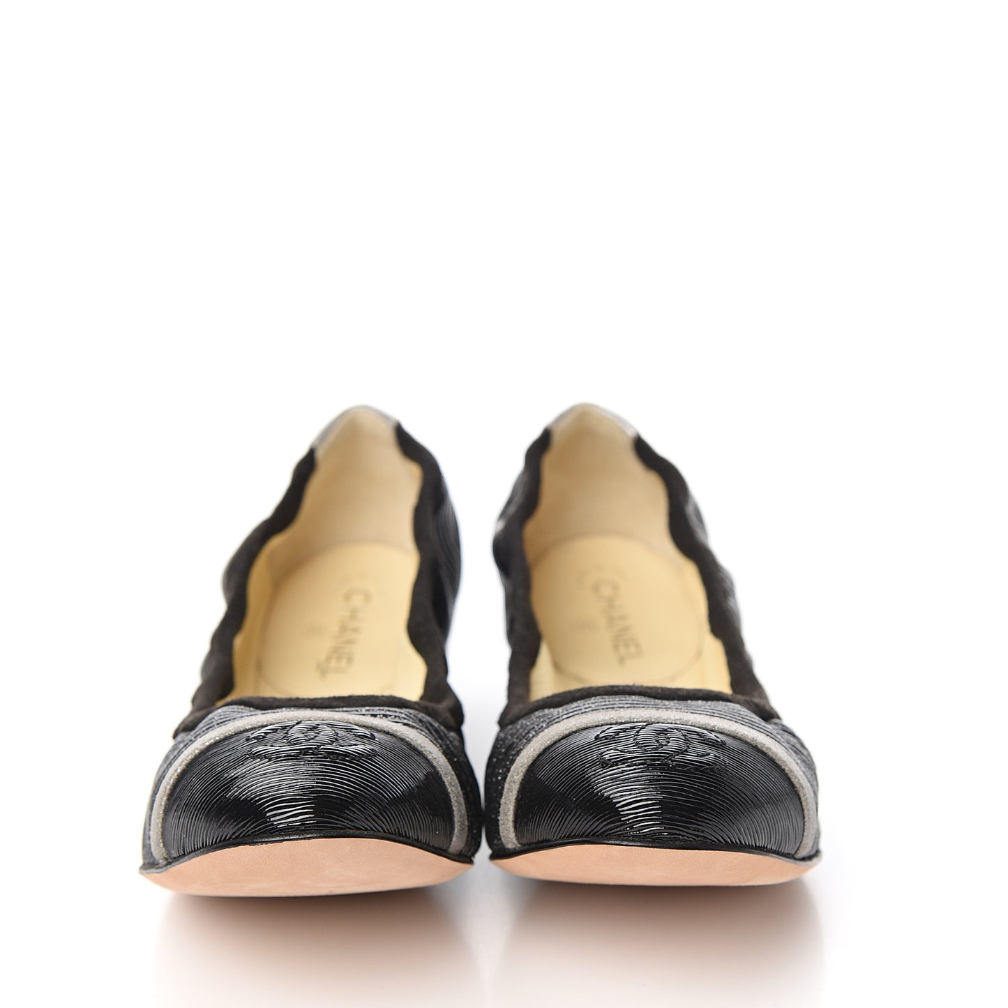 Metallic CC Elastic Cap Toe Ballerina Flats 36.5 Black Silver