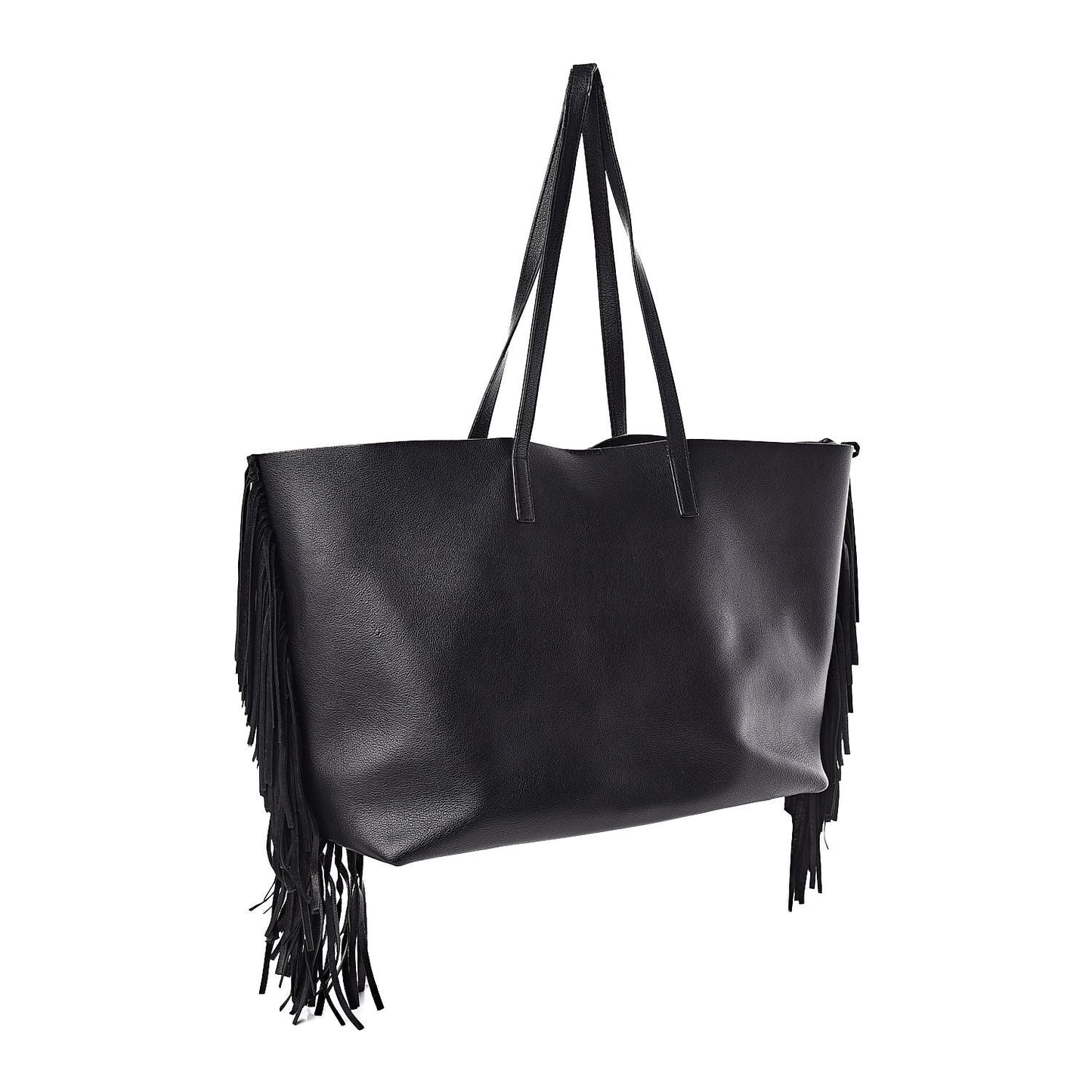 Calfskin Large Fringe Shopping Tote Black