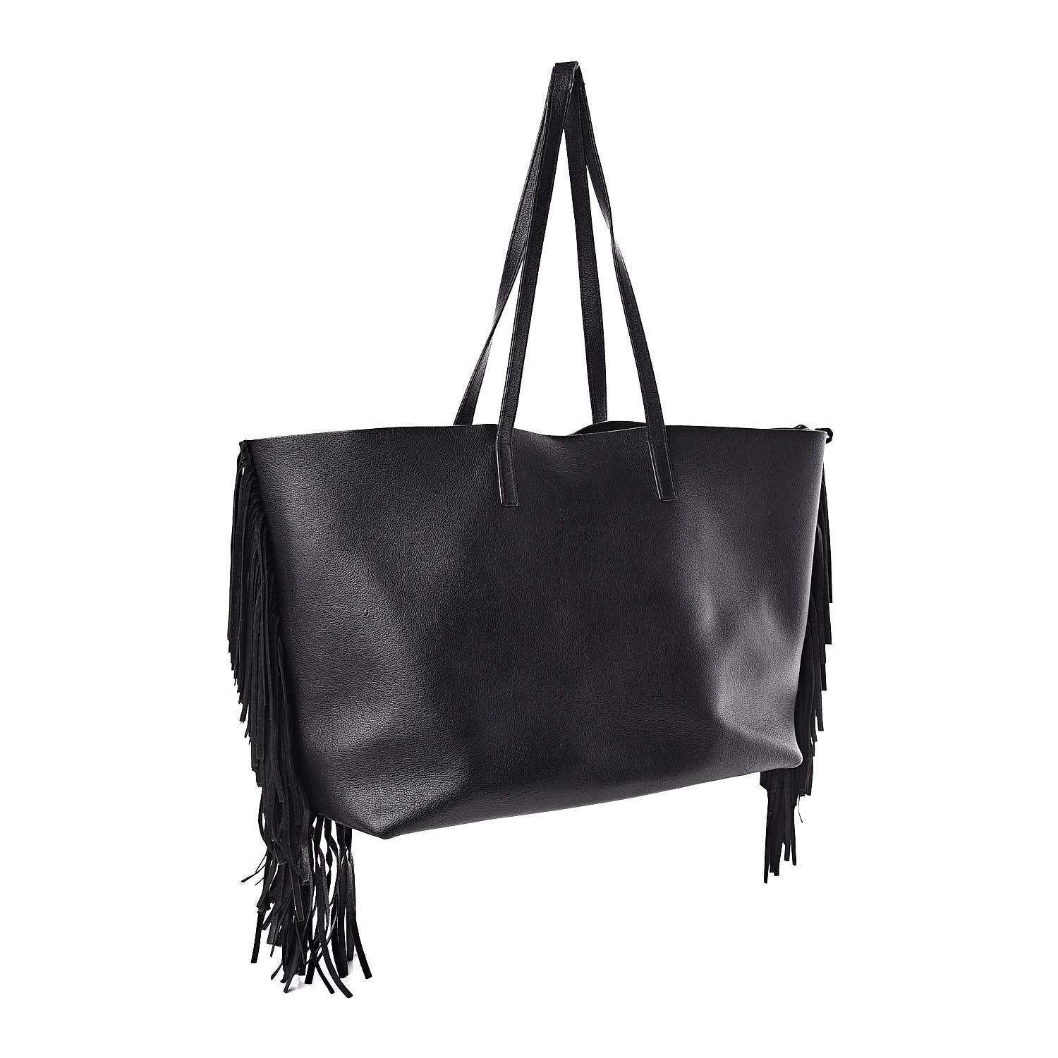 Saint Laurent Calfskin Large Fringe Shopping Tote Black 4 of 14