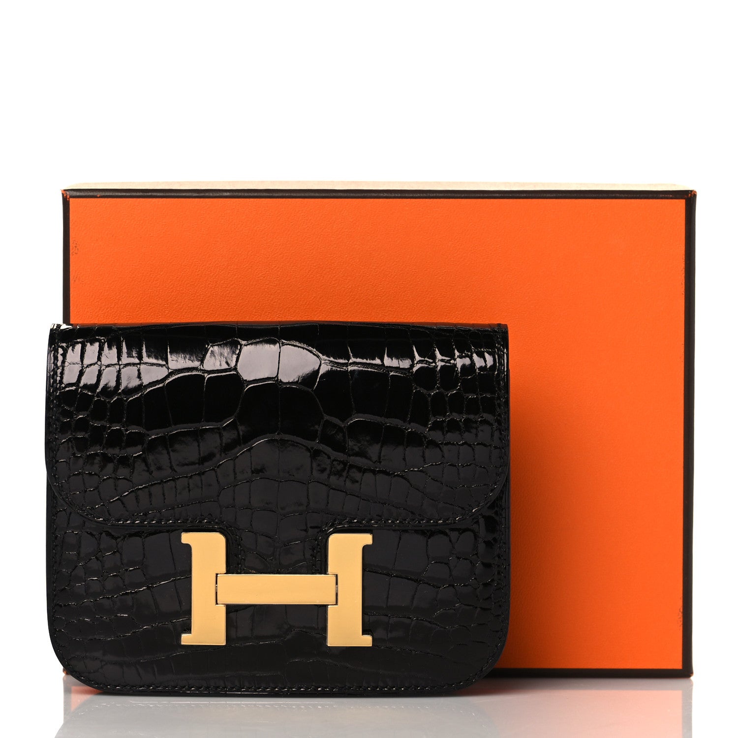 Hermes Shiny Alligator Constance Slim Wallet Black 10 of 10
