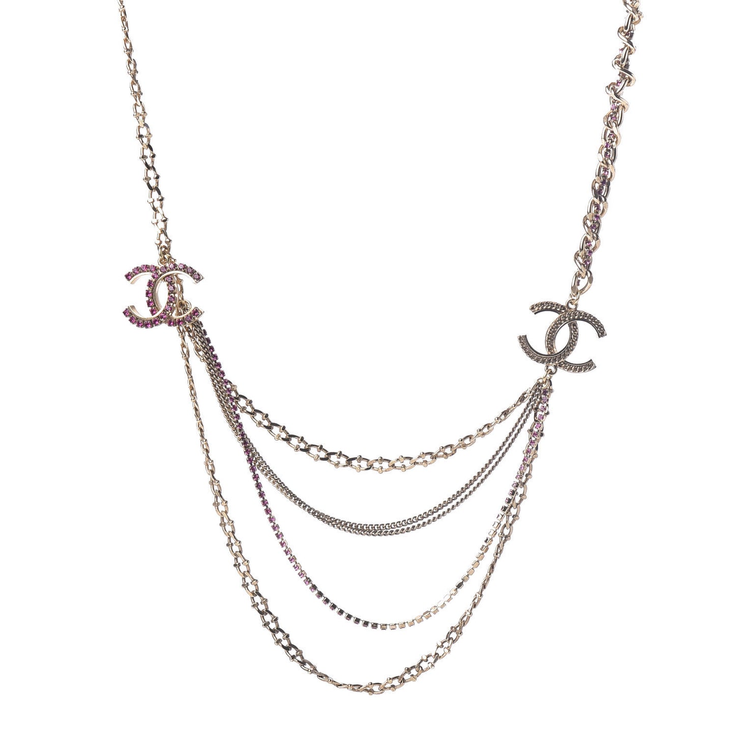 Crystal CC Multi Strand Necklace Gold