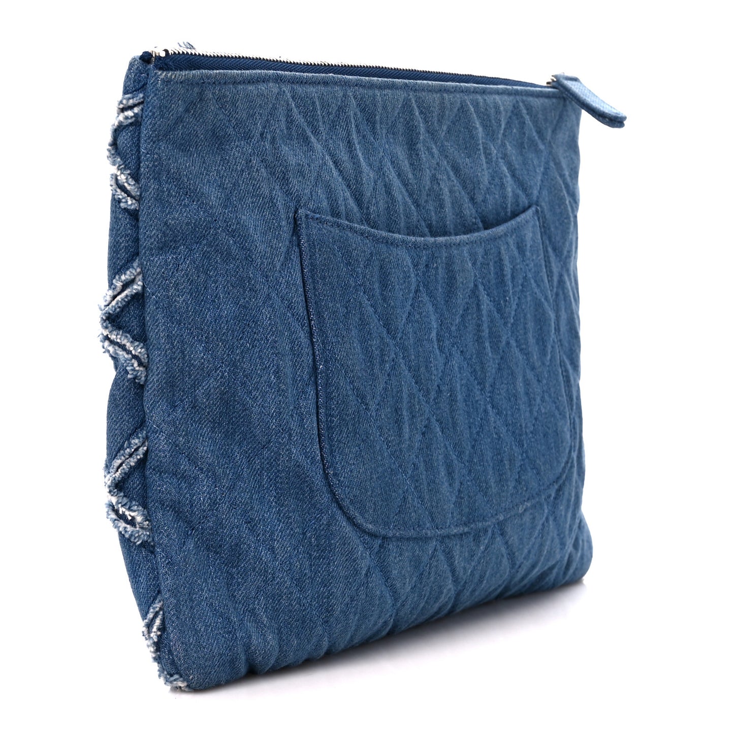 Denim Frayed Medium Cosmetic Case Blue