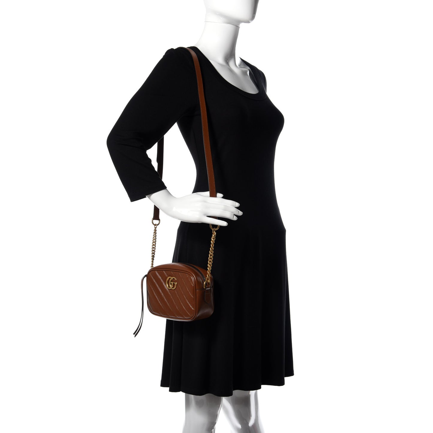 Glazed Calfskin Matelasse Diagonal Mini GG Marmont Chain Shoulder Bag Cuir