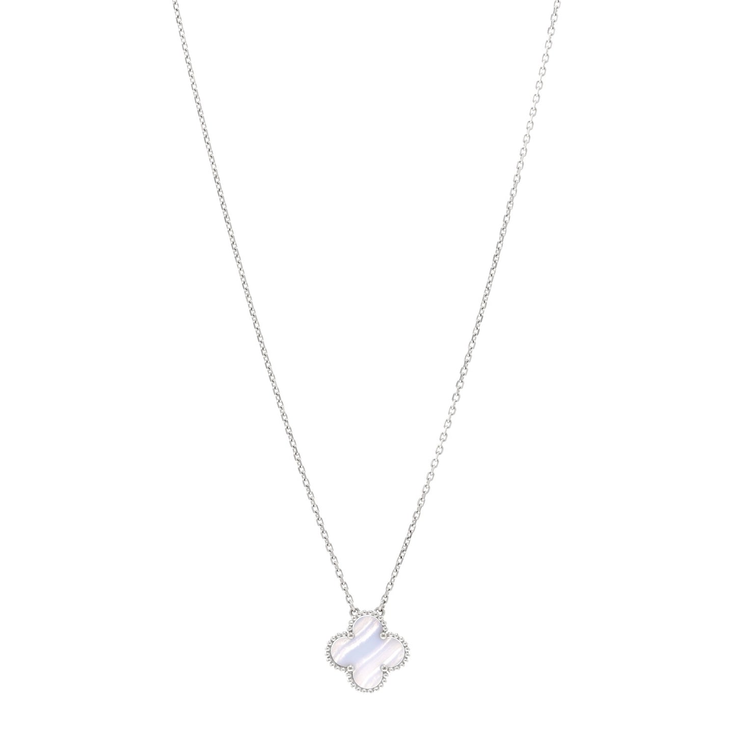 18k White Gold Chalcedony Vintage Alhambra Pendant Necklace