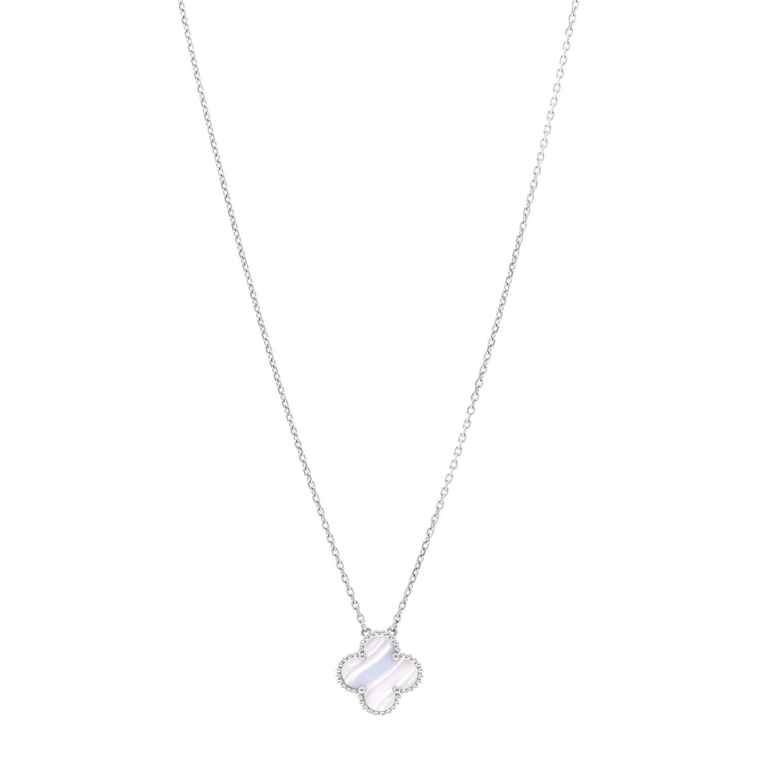 Van Cleef & Arpels 18k White Gold Chalcedony Vintage Alhambra Pendant Necklace 1 of 5