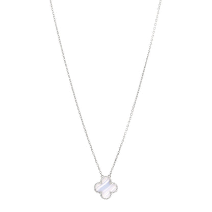 Van Cleef & Arpels 18k White Gold Chalcedony Vintage Alhambra Pendant Necklace 1 of 5