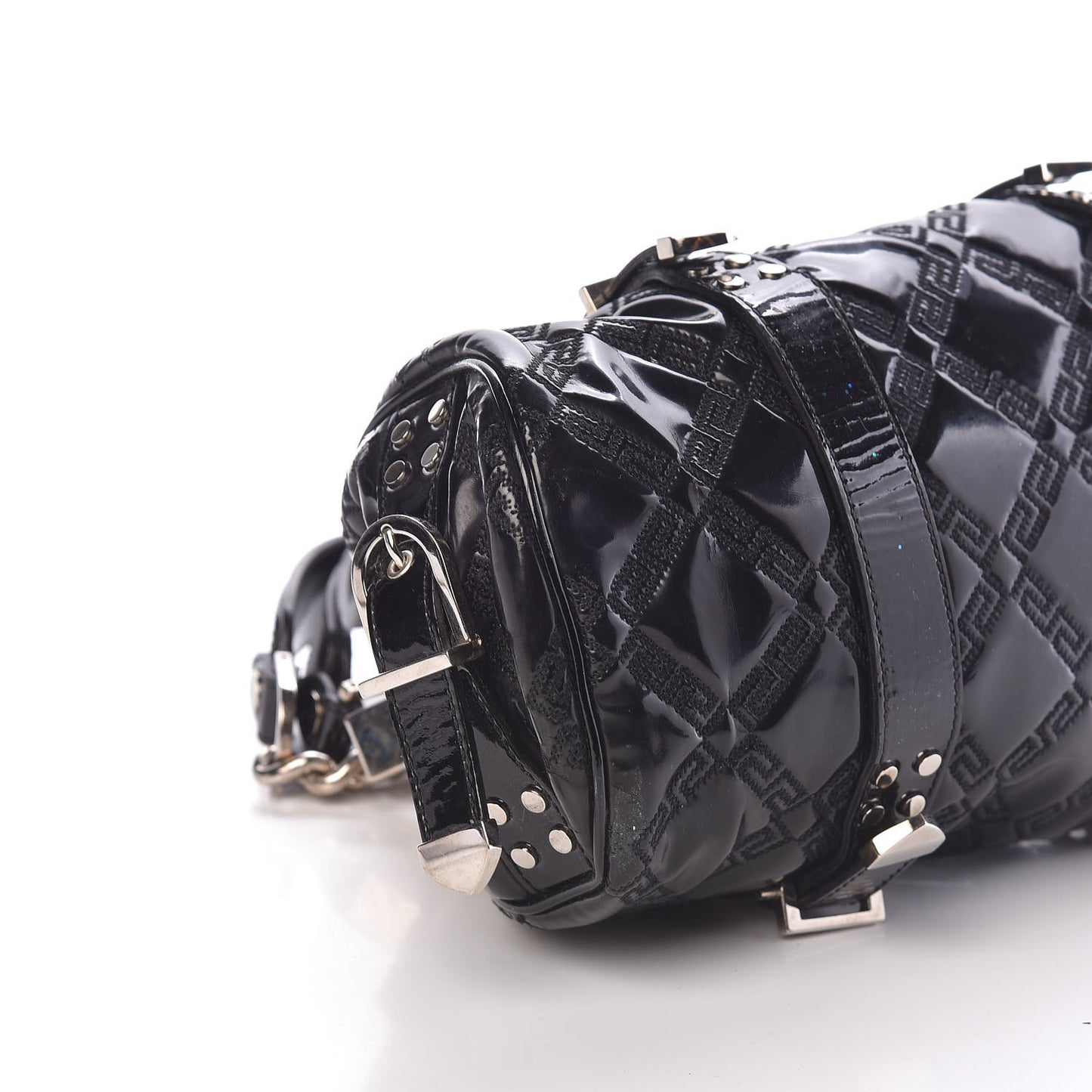 Patent Quilted Satchel Black