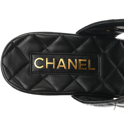 Chanel Shiny Goatskin Cork CC Wedge Sandals 39 Black 7 of 9