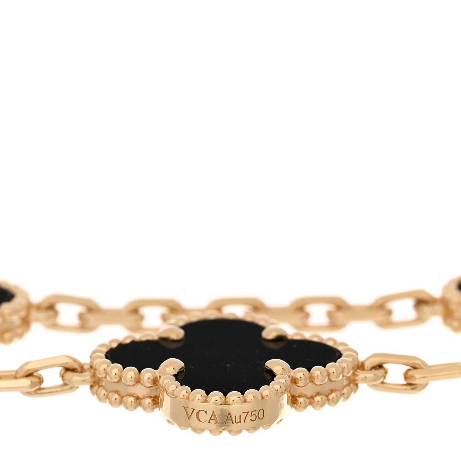 Van Cleef & Arpels 18K Yellow Gold Black Onyx 5 Motifs Vintage Alhambra Bracelet 3 of 4