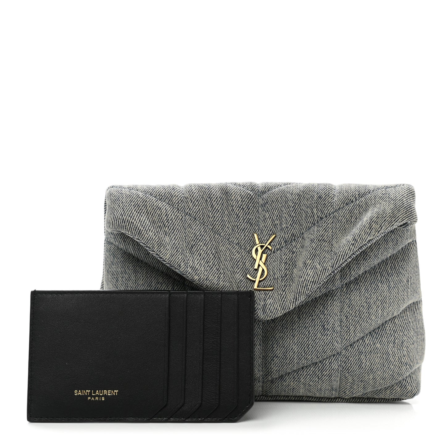 Denim Quilted Monogram Loulou Puffer Pouch Clutch Blue Gray Light Azur
